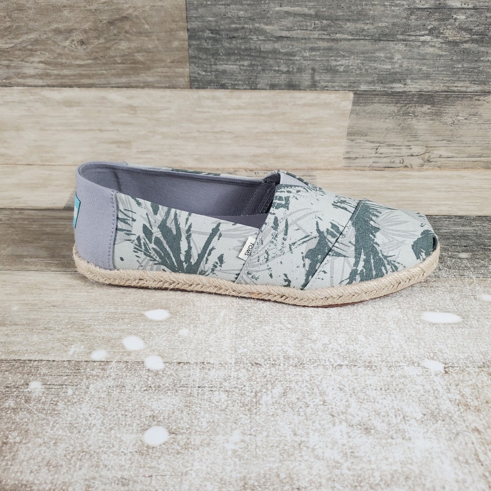 Toms Alpargata Rope Mens Flats 8 Gray Mercury Botanical Palmen Print Espadrille